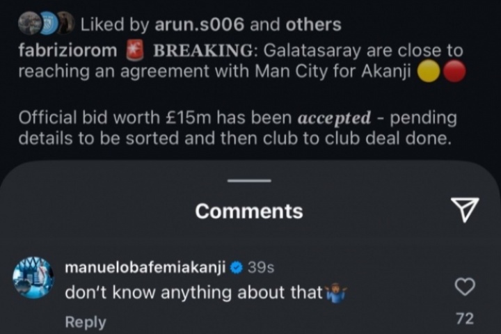 333体育|电竞-官方网站-遭本人打脸！阿坎吉在罗马诺动态下回复：我啥都不知道