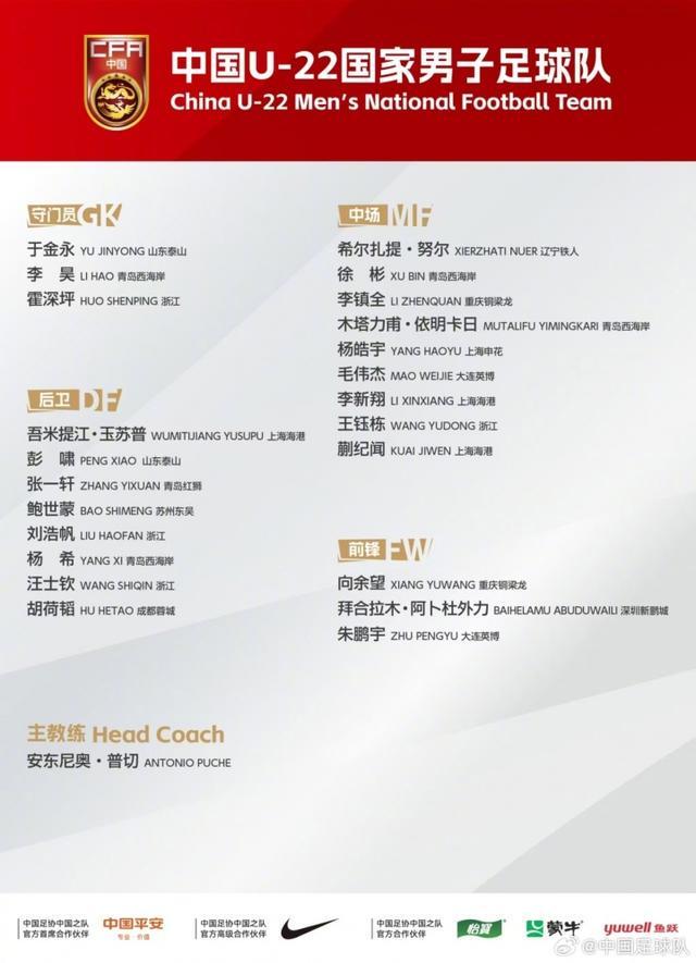 333体育|电竞-官方网站-U22国足23人最终名单:王钰栋领衔,玄智健落选,胡荷韬压哨入选